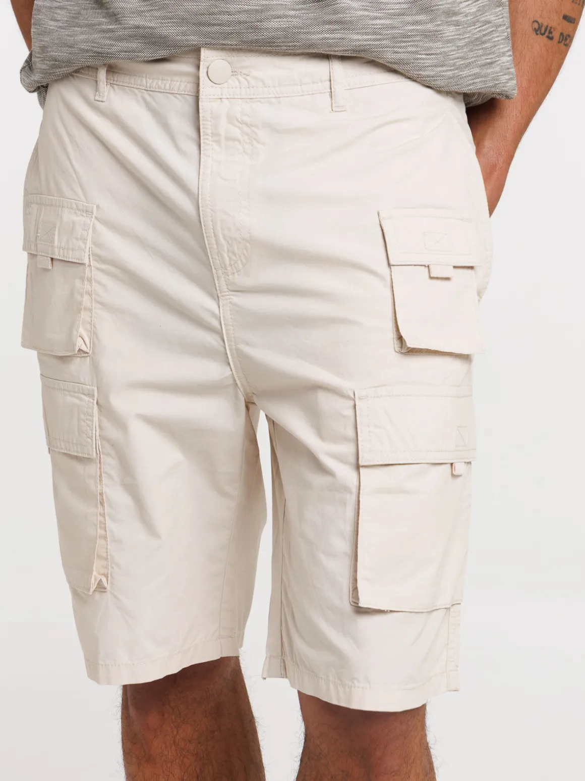 Bermuda beige clair multi-poches homme
