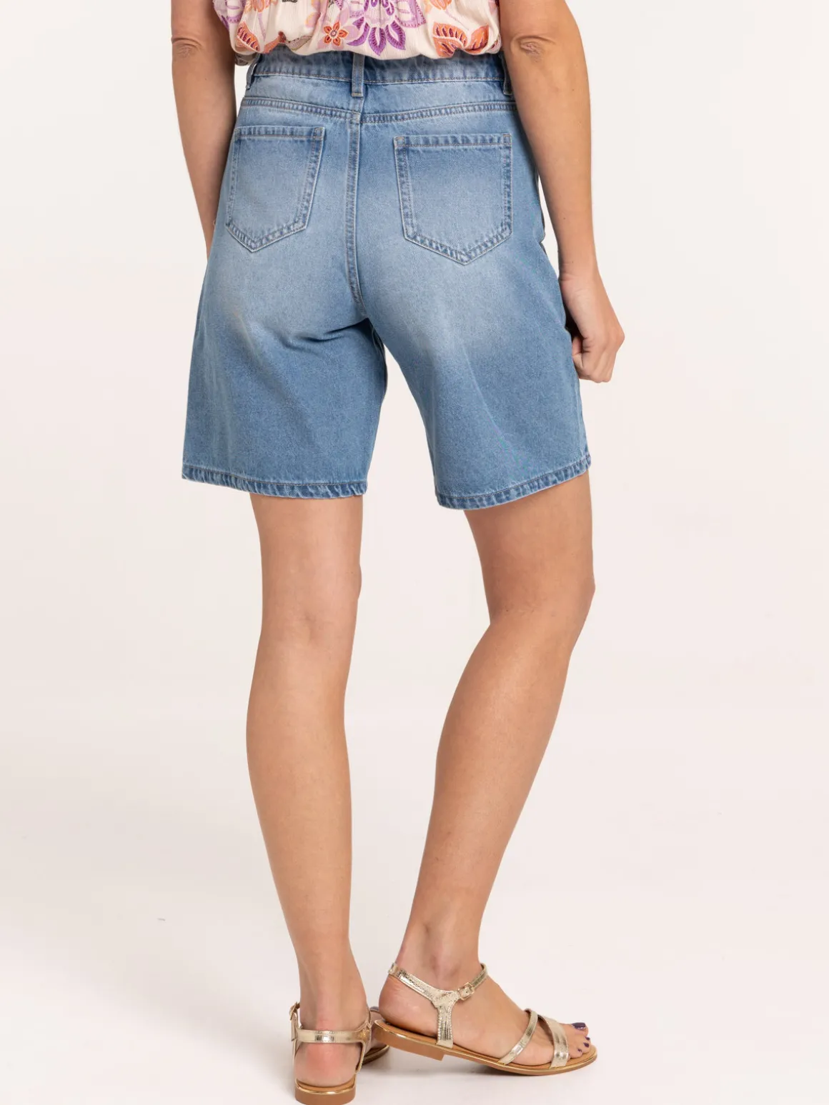 Bermuda jean double stone femme