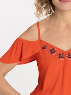 Blouse bretelle et volant Paprika femme