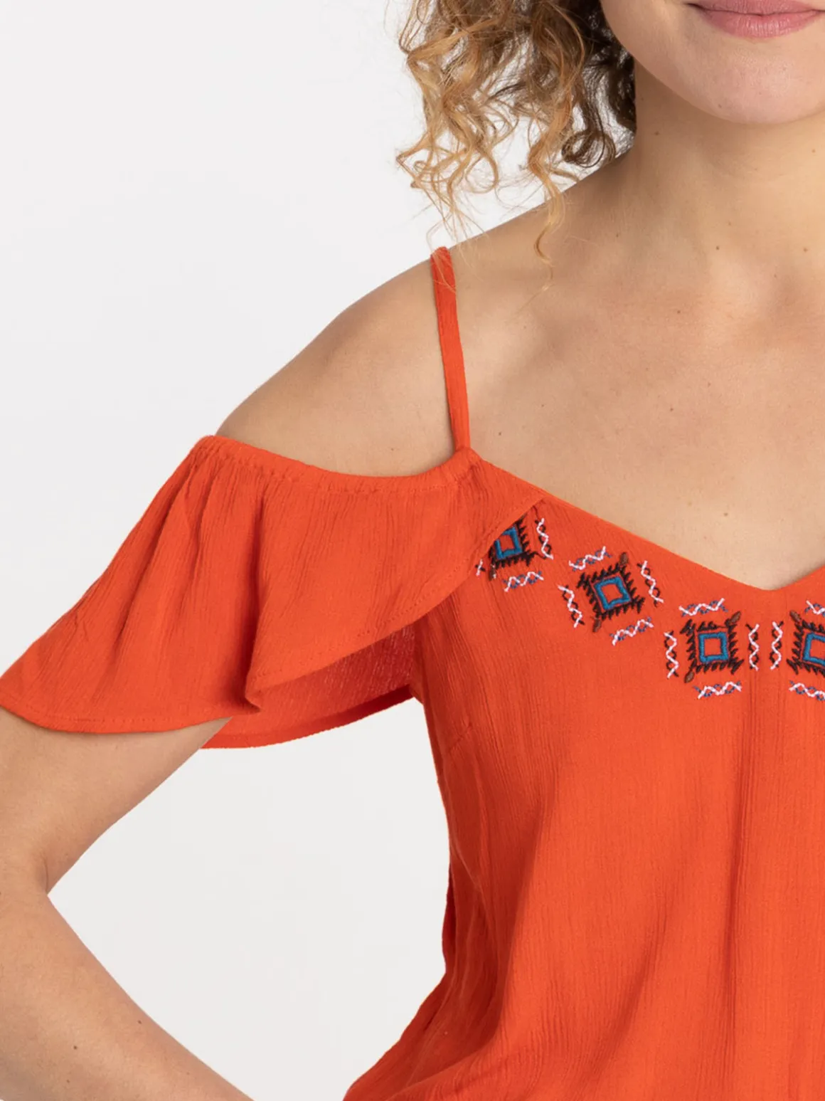 Blouse bretelle et volant Paprika femme