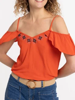 Blouse bretelle et volant Paprika femme