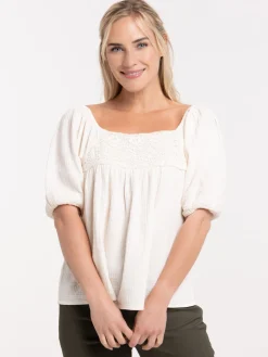 Blouse brodée blanc cassé femme