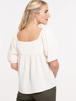Blouse brodée blanc cassé femme