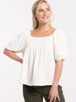 Blouse brodée blanc cassé femme