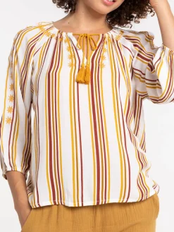 Blouse brodée et rayée femme