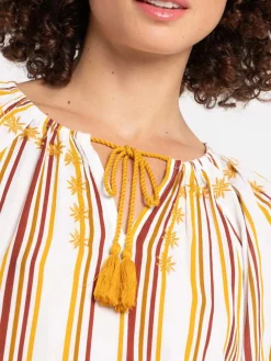 Blouse brodée et rayée femme