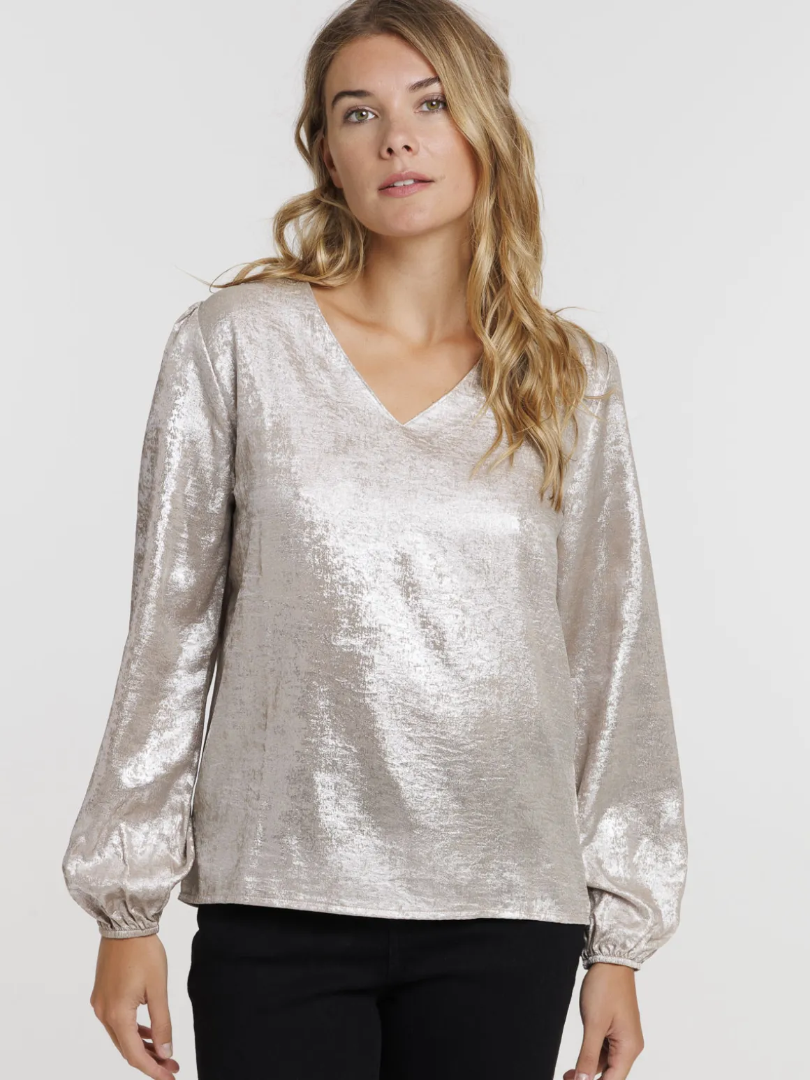 Blouse col V coloris gold femme