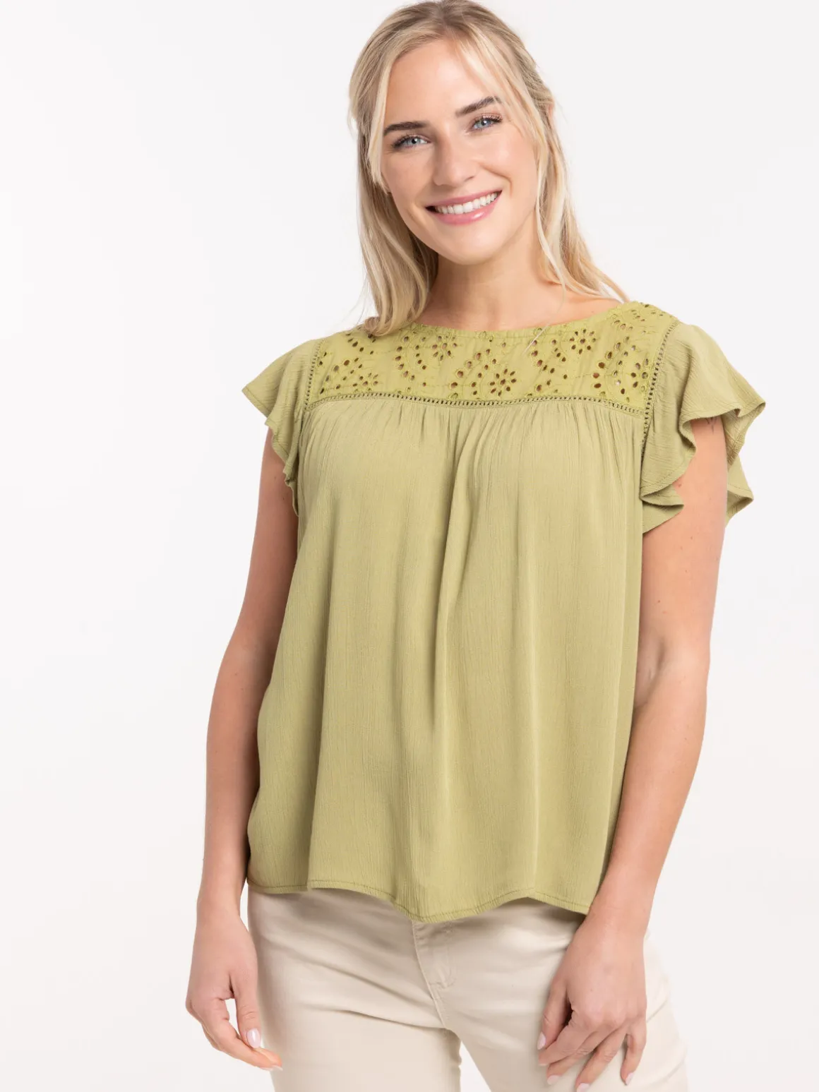 Blouse guacamole broderie anglaise femme