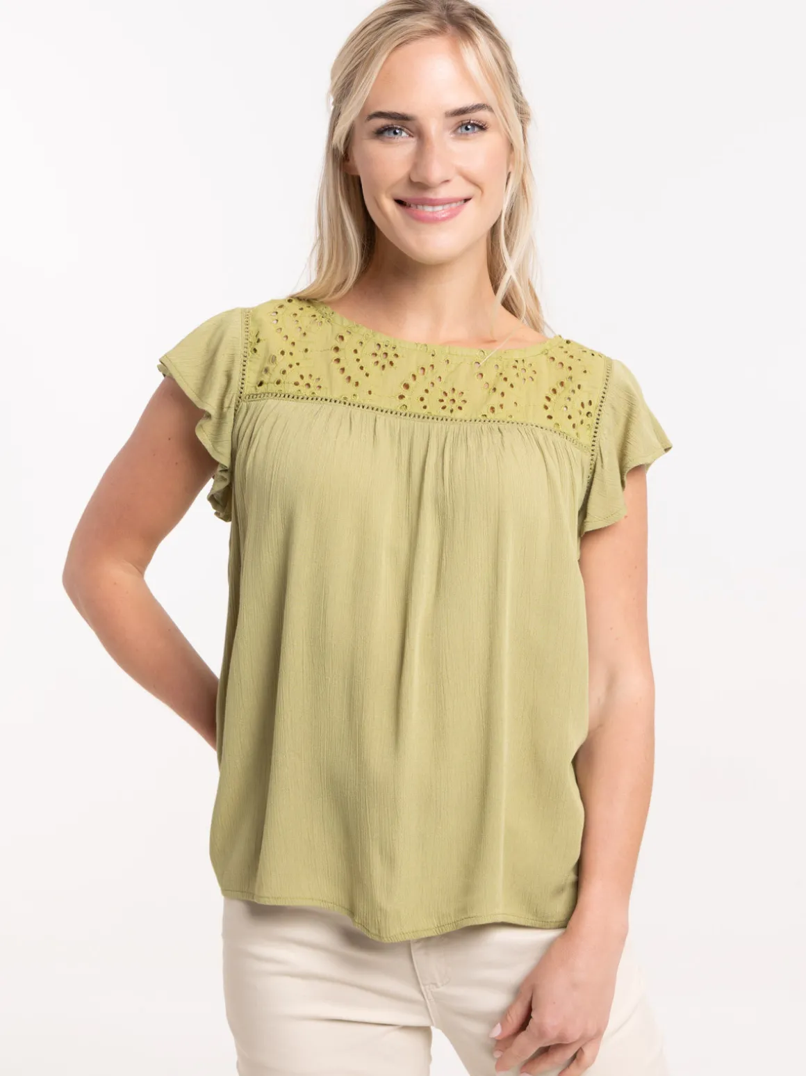 Blouse guacamole broderie anglaise femme