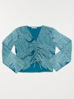 Blouse imprimée bleu paon fille (XXS-M)