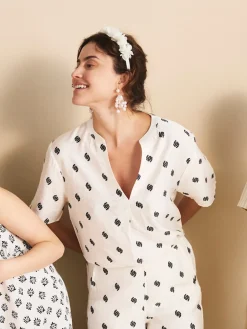 Blouse imprimée col tunisien femme