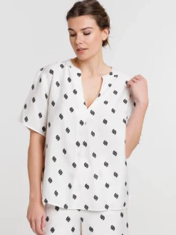 Blouse imprimée col tunisien femme