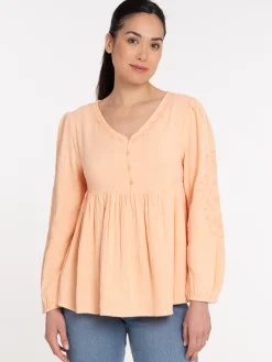 Blouse manches longues brodées femme