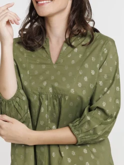 Blouse motifs dorés kaki indien femme