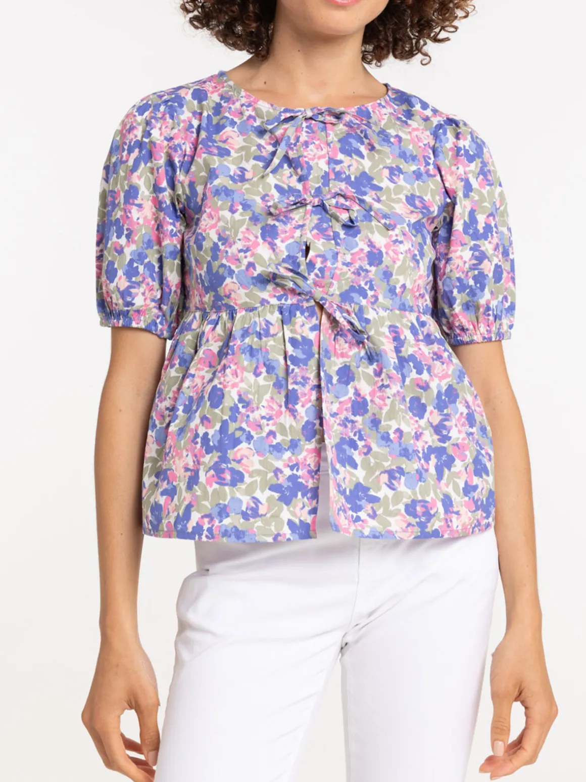 Blouse nouée fleurie femme