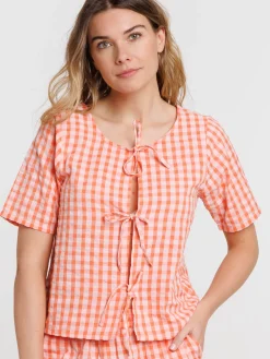 Blouse réversible vichy noeuds femme