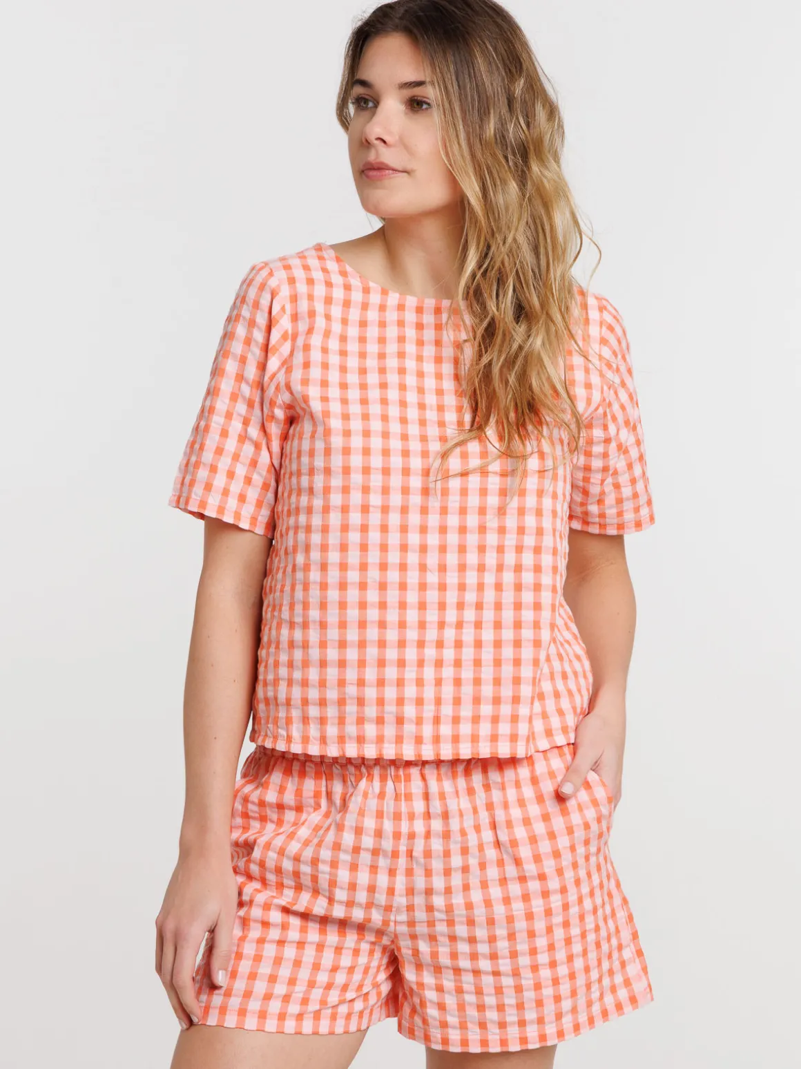 Blouse réversible vichy noeuds femme