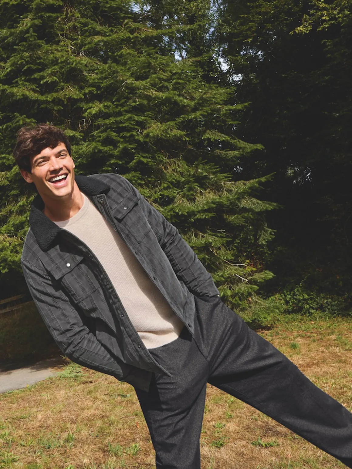 Blouson à carreaux col sherpa homme