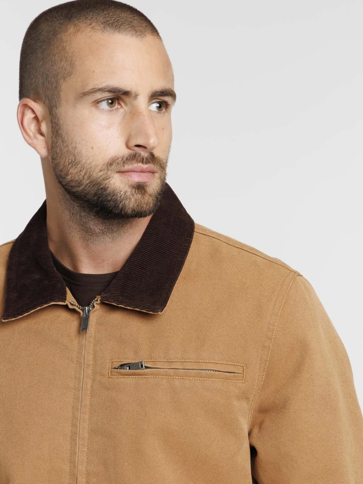 Blouson camel col velours homme