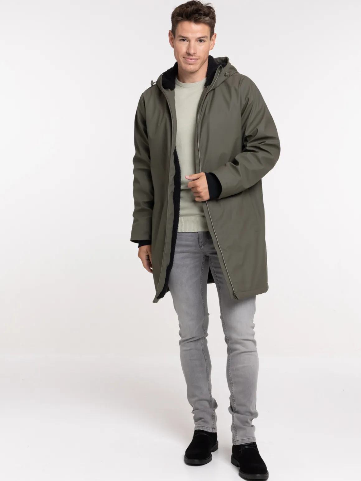 Blouson long à capuche homme