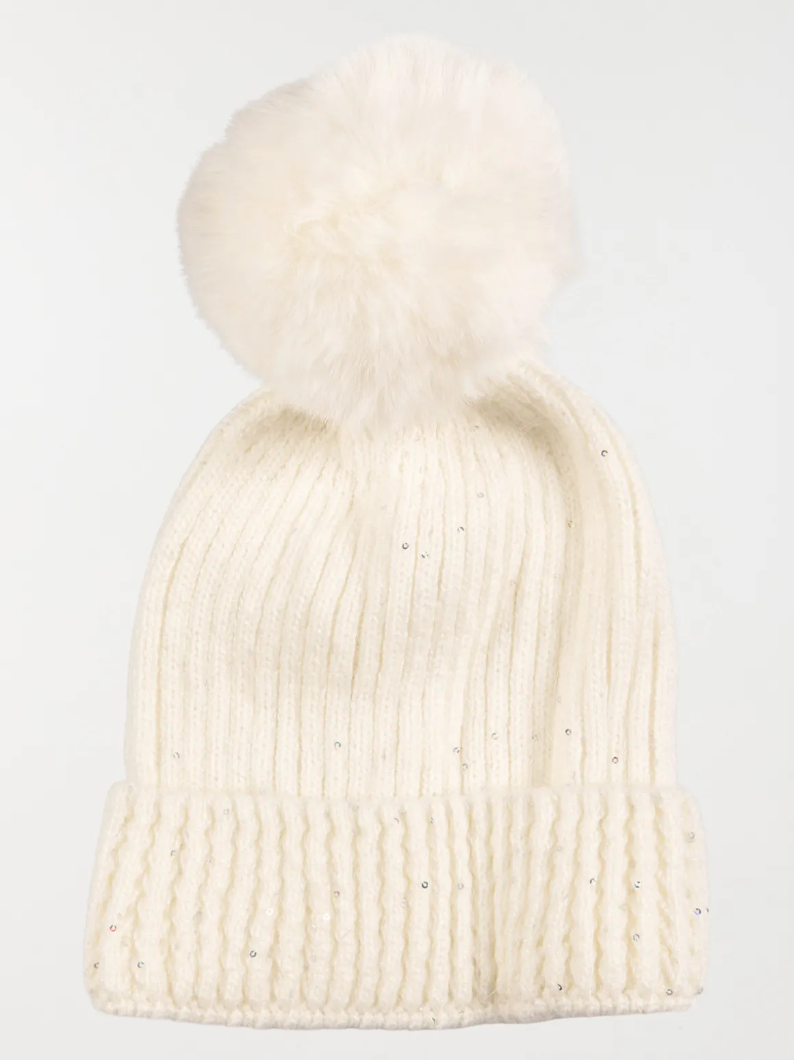 Bonnet fille écru pompon