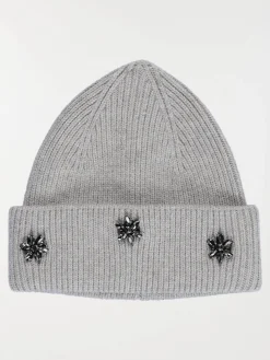 Bonnet gris clair chiné strass femme