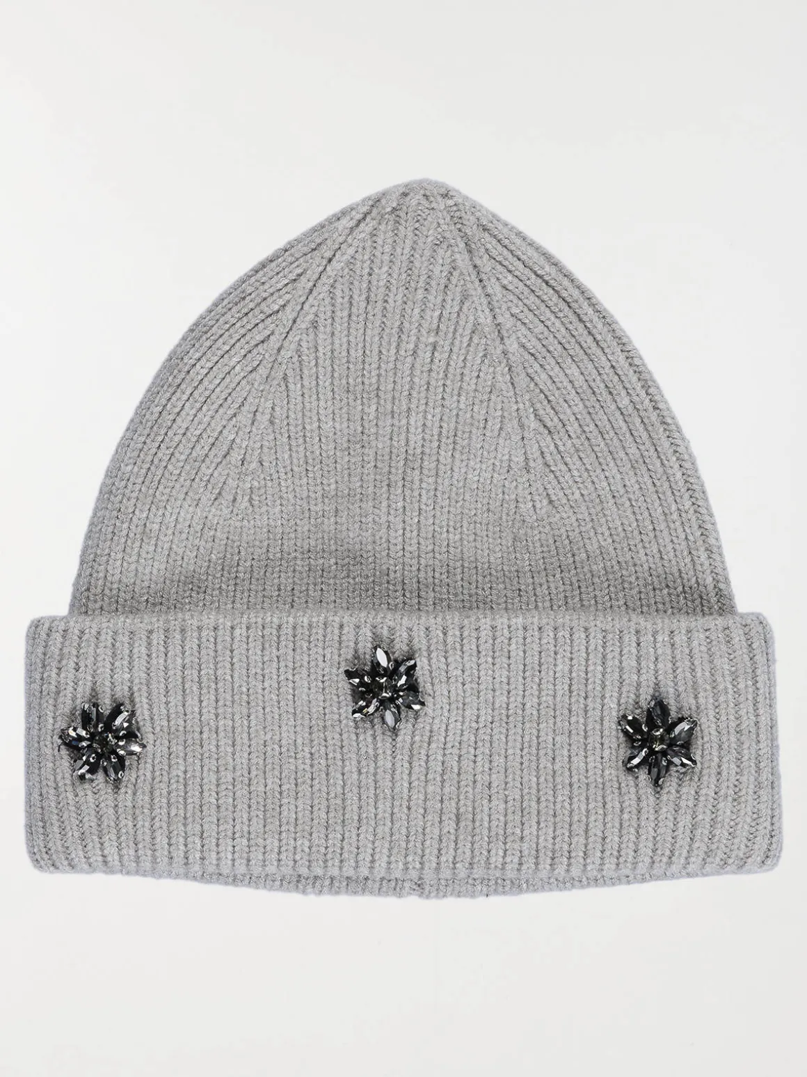 Bonnet gris clair chiné strass femme