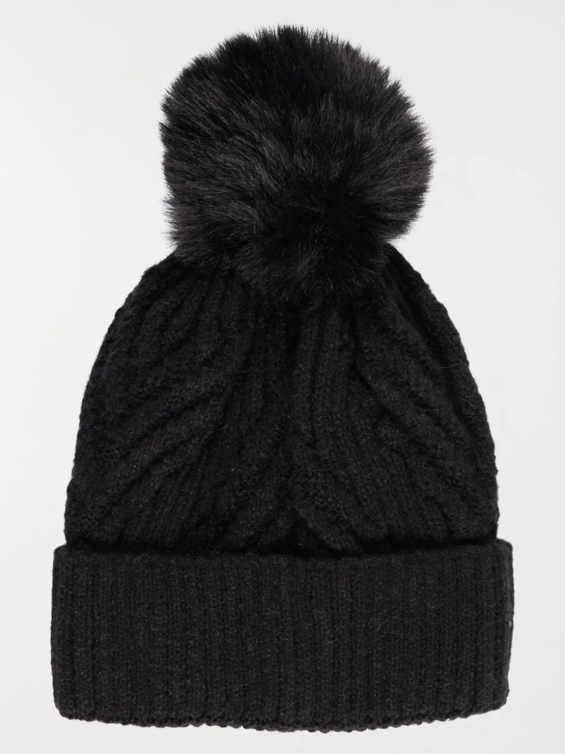 Bonnet noir torsadé pompon fille