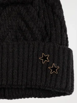 Bonnet noir torsadé pompon fille