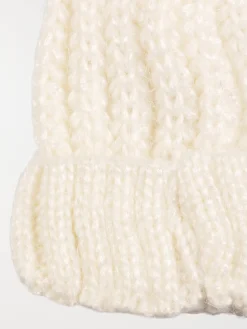 Bonnet pompon écru fille