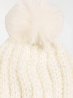 Bonnet pompon écru fille