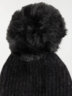 Bonnet pompon noir fille