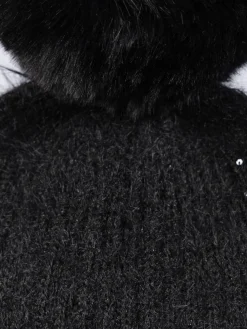 Bonnet pompons noir femme