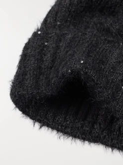Bonnet pompons noir femme