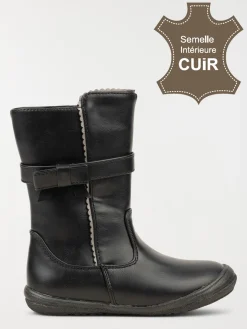 Bottes noires bride noeud fille (31-35)