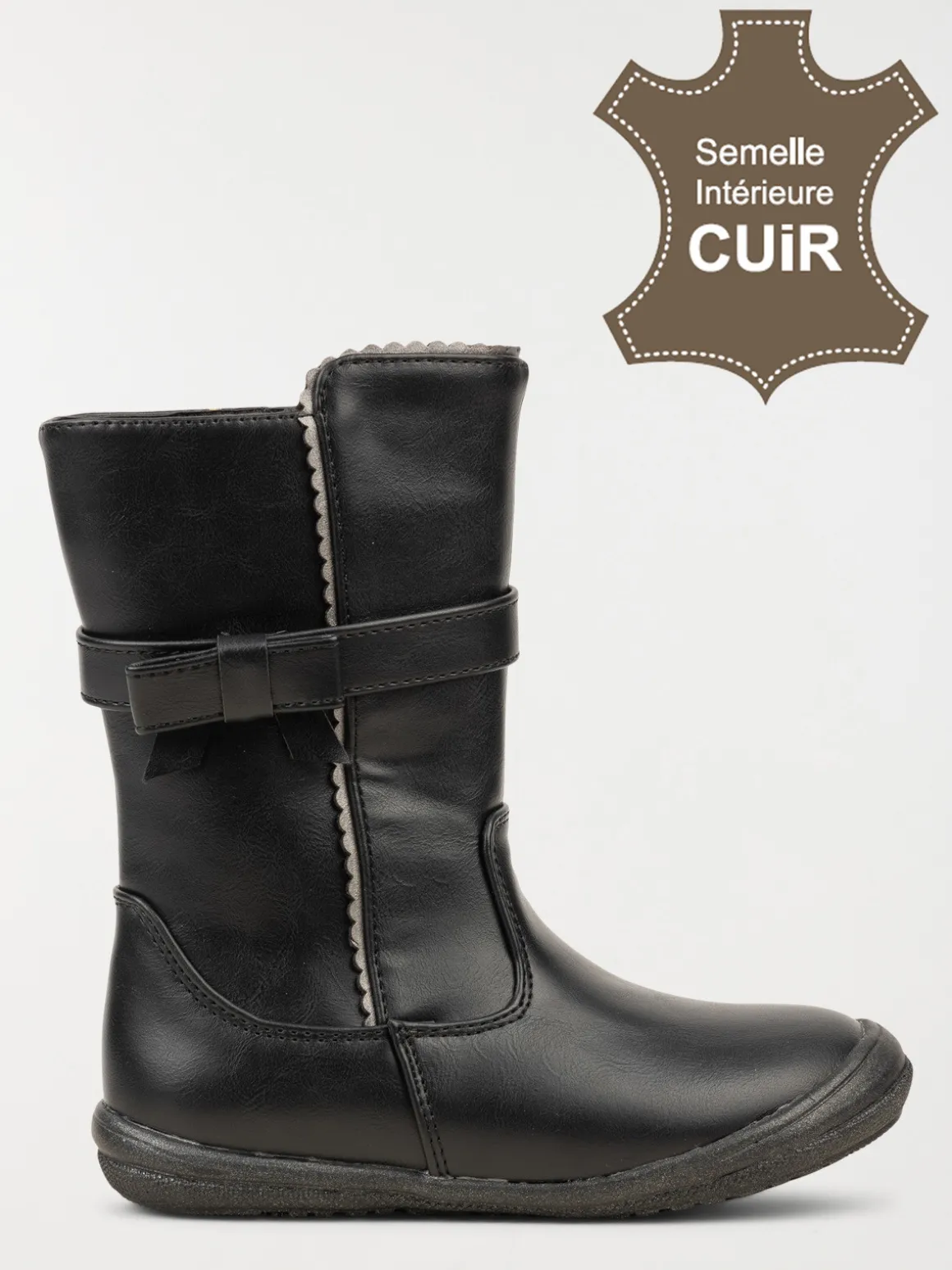 Bottes noires bride noeud fille (25-30)
