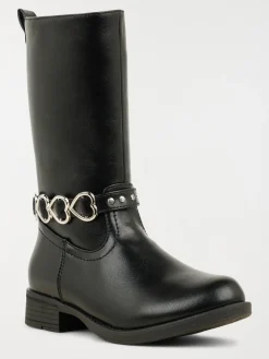 Bottes noires coeurs fille (31-35)