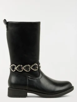 Bottes noires coeurs fille (31-35)