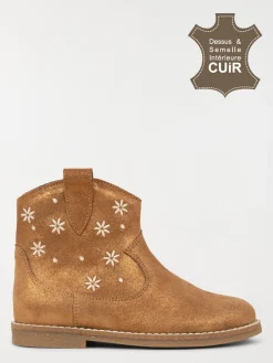 Bottine fleur brodée camel fille (24-30)
