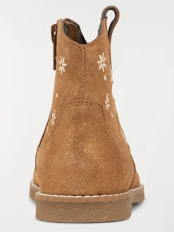 Bottine fleur brodée camel fille (24-30)