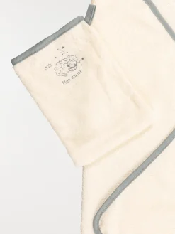 Cape de bain et gant bleu bébé