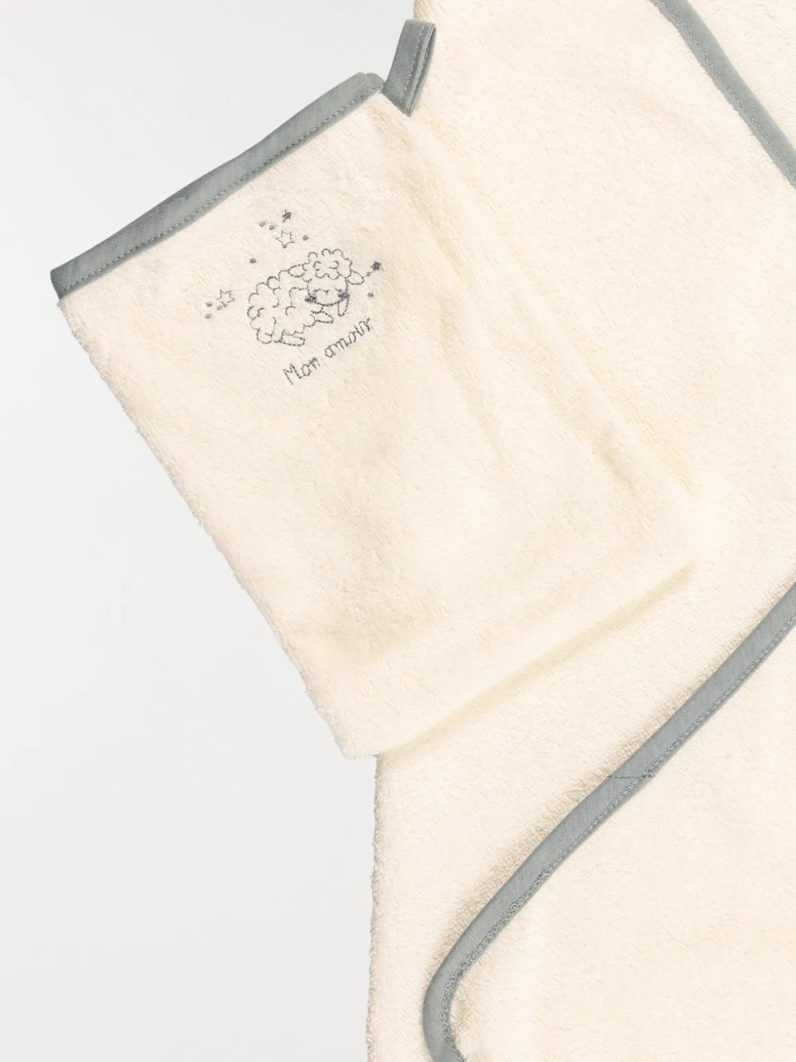 Cape de bain et gant bleu bébé