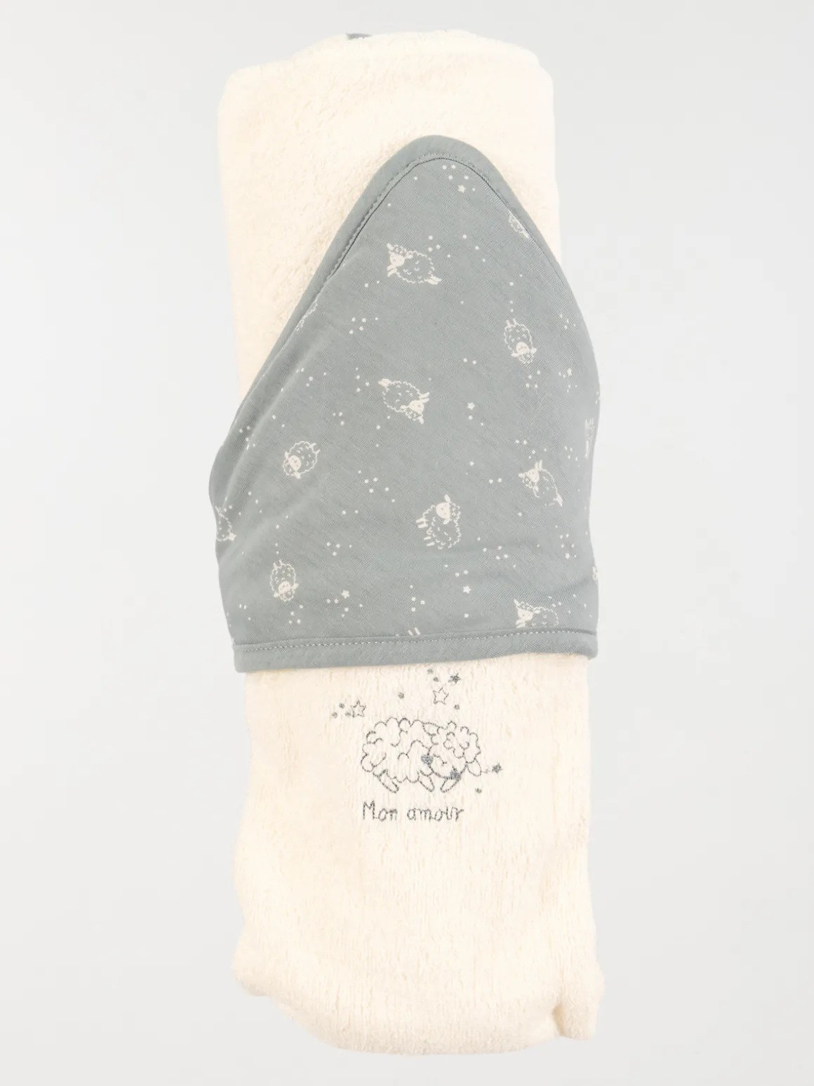 Cape de bain et gant bleu bébé