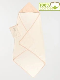 Cape de bain et gant rose bébé