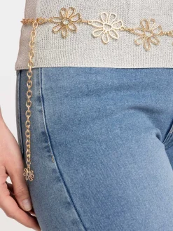 Ceinture motif fleur métal doré femme