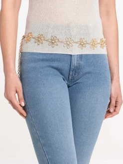 Ceinture motif fleur métal doré femme