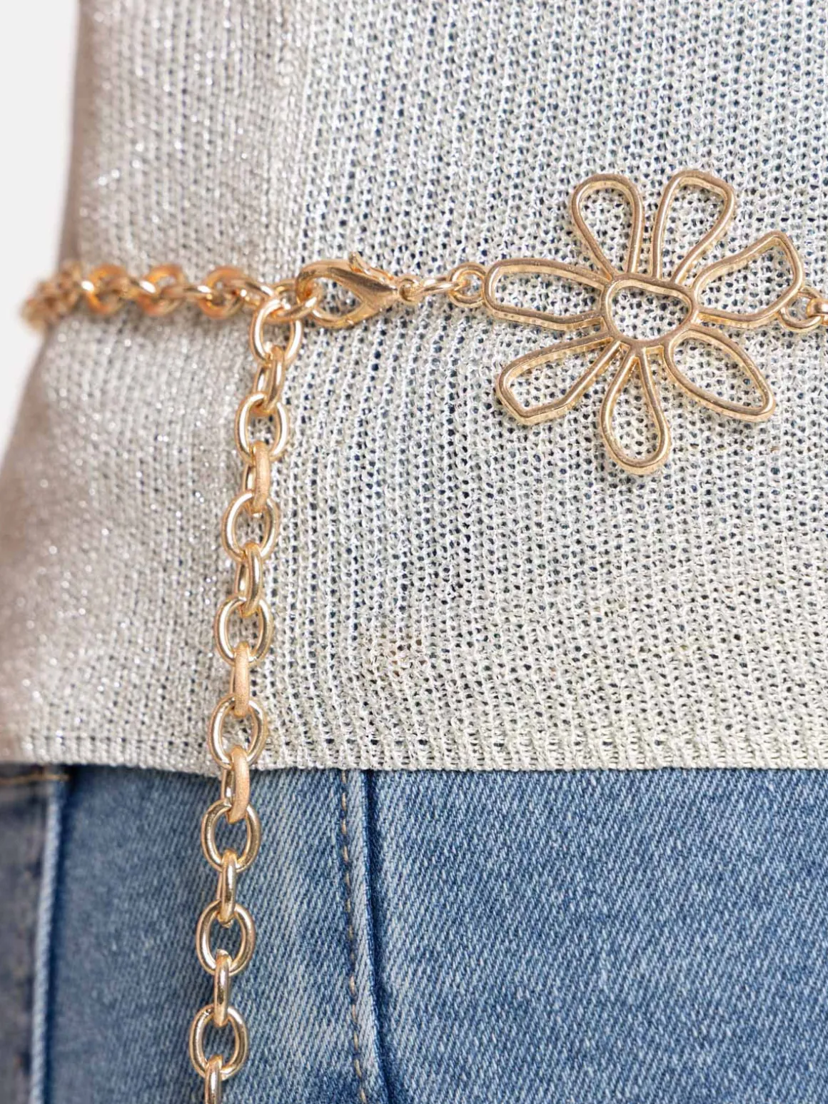 Ceinture motif fleur métal doré femme