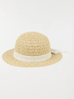 Chapeau de paille ruban blanc fille