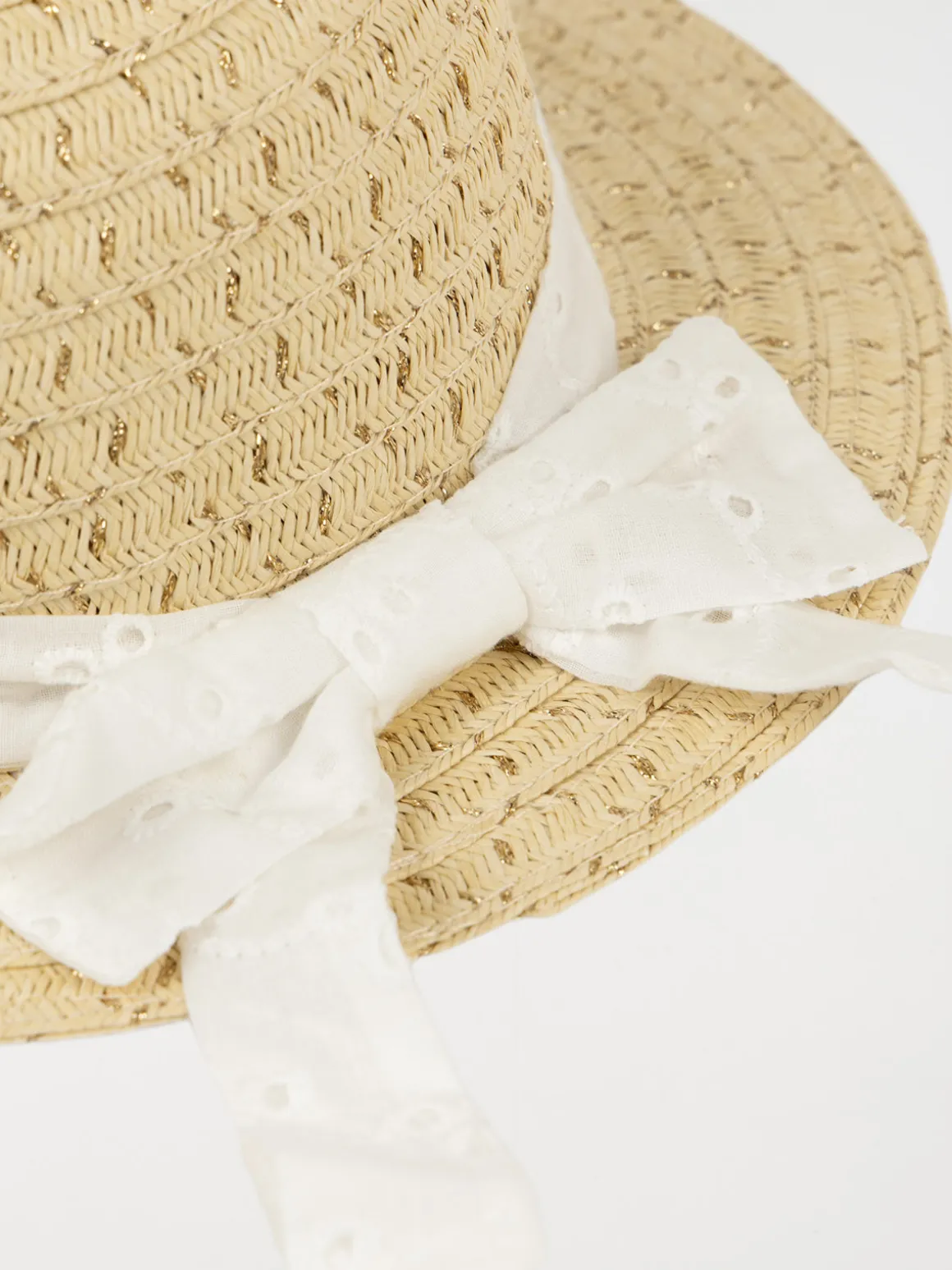 Chapeau de paille ruban blanc fille