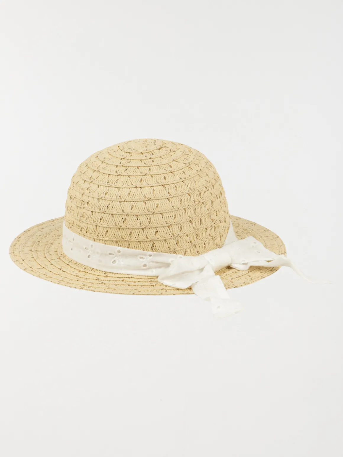 Chapeau de paille ruban blanc fille